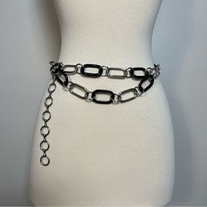 Y2K black and silver chain belt